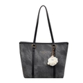Modieuze donkergrijze grote tote bag met leren hengsels en zachte pluche hanger - Met Hanger / Zwart