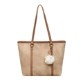 Khaki shopper met bruine banden en witte pluche monster sleutelhanger - Met Hanger / Khaki