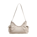 Sac hobo plissé pour femme en cuir PU souple blanc crème avec poches latérales stylées - Blanc