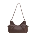 Sac à épaule plissé marron foncé pour femme avec grande capacité et poches latérales - café
