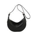 Schwarze Halbmond-Umhängetasche aus genarbtem Leder mit verstellbarer goldener Schnalle - Schwarz