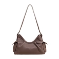 Vertical pleated shoulder bag in mocha purple with saddle shape and side pocket details - Elephant Gray