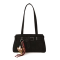 Vintage black frosted shoulder bag with silver buckle and cute teddy bear charm - With Pendant / Black