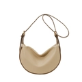 Beige halbmondförmige Umhängetasche mit braunem Lederbesatz und Trageriemen - Khaki