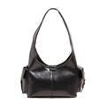 Borsa tote vintage in pelle oliata nera con grande capacità e tasche laterali - Nero