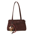 Retro dark red frosted shoulder bag with plush bear charm and vintage strap detail - With Pendant / Burgundy