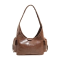 Borsa hobo vintage in pelle cerata marrone scuro con tasche laterali funzionali - Marrone