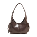 Borsa sottobraccio in pelle cerata marrone scuro con tasche laterali e silhouette Hobo - Marrone