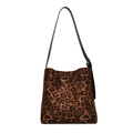 Retro tote tas met luipaardprint, grote capaciteit en zwarte lederen schouderriem - Bruin
