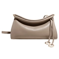 Borsa baguette vintage kaki con borchie e anello in metallo dorato chic da donna - grigio elefante