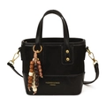 Borsa a secchiello nera classica in ecopelle e scamosciato con nappa in legno perlato - Nero