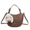 Bolso de mano marrón semicircular con correa ajustable y amuleto de conejo suave - Con Colgante / Marrón