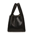 Minimalist black bucket handbag in glossy finish with embossed HOCOMU logo detail - Black