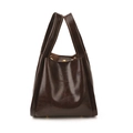 Minimalist vintage dark brown PU leather tote bag with glossy finish and top handles - Brown