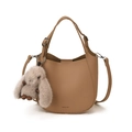 Bruine emmertas met kiezeltextuur en schattig detail van een pluche konijn - Met Pluche Hanger / Khaki