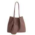 Sac cabas marron en cuir grainé avec fines bandoulières et pochette zippée - Marron