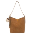Braune Schultertasche aus Leder mit goldenem Drehverschluss und Bären-Anhänger - Großer Stil / Braun