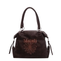 Grande borsa tote marrone scuro con ricamo a margherita e manici in pelle liscia - caffè