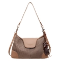 Braune Schultertasche aus Kunstleder und Hahnentrittmuster mit niedlichem Bärenanhänger - Mit Anhänger / Khaki