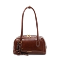 Brown vintage faux leather underarm bag with contrast stitching and golden zipper - With Pendant / Brown