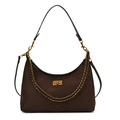 Bolso hobo marrón oscuro de ante sintético con herrajes dorados y correa de cadena - Marrón