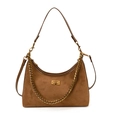 Bolso media luna retro de gamuza marrón con cierre giratorio dorado y cadena chic - Marrón