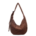 Deep brown quilted half-moon shoulder bag in lightweight nylon with wavy stitching - Coffee