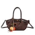 Bolso de mano en ante marrón oscuro con colgantes de hojas y correa de hombro ajustable - Con Colgante / Marrón