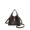 Dark brown leather bucket bag with top handles and silver buckle in a minimalist design - With Pendant / Brown