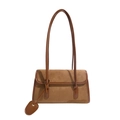 Sac sous le bras en daim marron avec garniture en cuir et fermeture à rabat - Marron