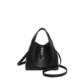 Retro black leather bucket bag with metallic lock closure and crossbody strap - With Pendant / Black