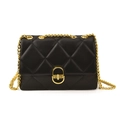 Borsa a tracolla trapuntata nera con catena dorata e chiusura a girello elegante - Nero