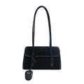 Sac sous le bras minimaliste en daim noir avec garniture vernie et détail doré chic - Noir