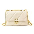 Borsa a tracolla trapuntata color crema con catena dorata e chiusura girevole - Bianco
