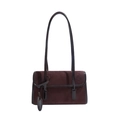 Sac sous le bras en daim marron foncé rétro avec lanières en cuir verni et pendentif - Marron