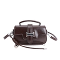 Retro dark brown square handbag with silver metal buckle and heart pendant detail - With Pendant / Brown