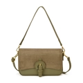 Bolso bandolera de cuero verde oliva con solapa marrón y detalles dorados elegantes - Verde