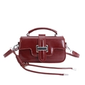 Deep burgundy patent leather crossbody bag with silver hardware and braided charm - With Pendant / Red