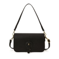 Bolso de hombro negro cuadrado con textura de rejilla y hebilla de herradura dorada - Negro