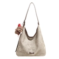 Borsa hobo grigia testurizzata con finiture in pelle marrone e ciondolo a cucciolo - Con Ciondolo / Grigio Beige