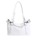 Minimalist white tote bag with lychee texture and adjustable double shoulder straps - White