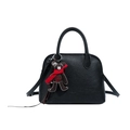 Sac à main élégant en cuir noir grainé litchi avec charmant pendentif ours - Avec Pendentif / Noir