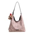 Borsa tote rosa antico con trama marmorizzata e ciondolo orsetto di peluche marrone - Con Ciondolo / Rosa