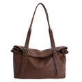 Brown lychee leather tote bag with adjustable shoulder straps and large capacity - Brown