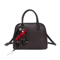 Sac à main marron café foncé en cuir grainé avec un pendentif ours amovible - Avec Pendentif / Marron