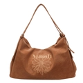 Bolso de hombro vintage marrón de gran capacidad con bordado de girasoles y letras - Marrón