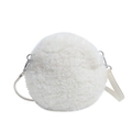 Piccola borsa rotonda bianca in pile con sottile tracolla in pelle beige e dettagli argento - Bianco