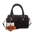 Borsa Boston opaca marrone scuro con logo a rilievo e ciondolo barboncino in peluche - Con Ciondolo / Ebano