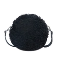 Elegante borsa rotonda nera in peluche con trama soffice e tracolla sottile - Nero
