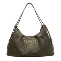 Bolso hobo verde oliva con bordado de flores y logo Maodi en estilo cuero vintage - Verde